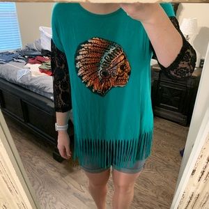 Fringe Lace Indian Headdress Shirt